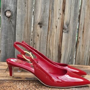 Vince Camuto Inari Leather Elegant Red Slingback Kitten Heels Size 8